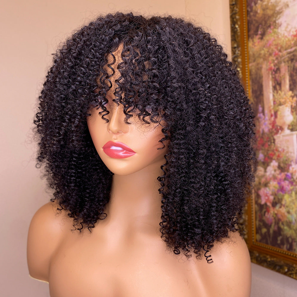 Kinky Curly Human Hair Wigs With Bangs Kinky Curly Human Hair Wigs With Bangs